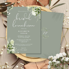 Greenery Monogram Sage Green Bridal Luncheon Kaart