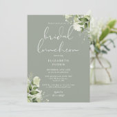 Greenery Monogram Sage Green Bridal Luncheon Kaart (Staand voorkant)