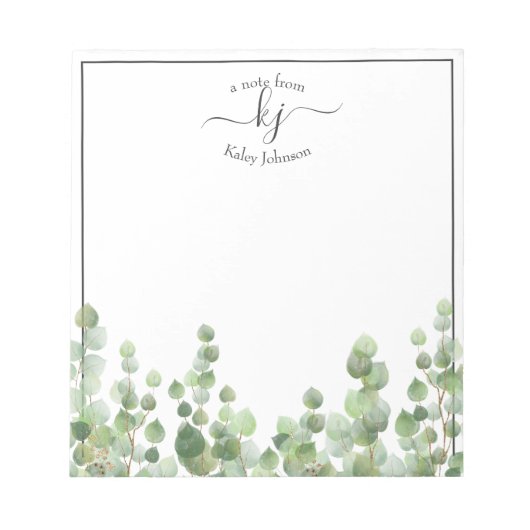Greenery Monogram Script | Van het bureau van de l Notitieblok (Voorkant)