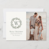 Greenery Monogram Wijze Waterverf Kerstfoto Feestdagenkaart (Voorkant)