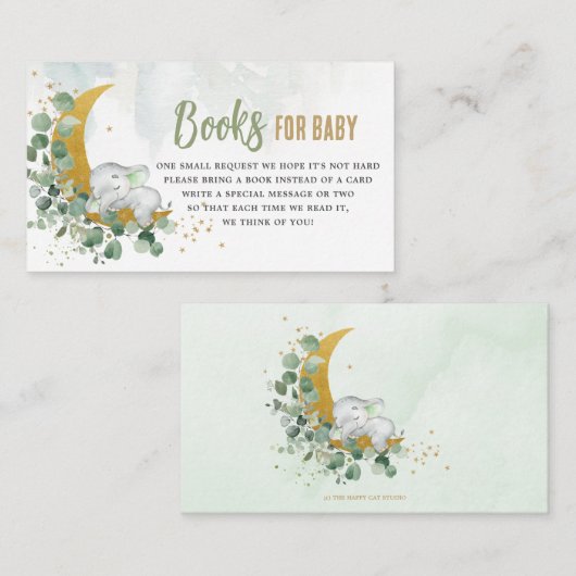 Greenery Moon Cute Elephant Books for Baby Neutral Informatiekaartje (Voorkant / Achterkant)
