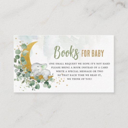 Greenery Moon Cute Elephant Books for Baby Neutral Informatiekaartje (Voorkant)