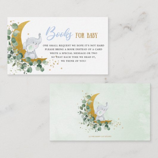Greenery Moon Elephant Books for Baby shower Boy Informatiekaartje (Voorkant / Achterkant)