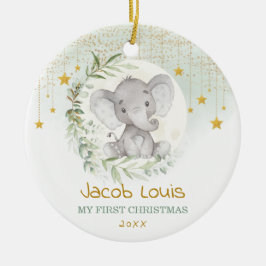 Greenery Moon & Star Elephant Baby 1e Kerstmis Keramisch Ornament