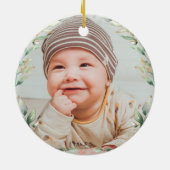 Greenery Moon & Star Elephant Baby 1e Kerstmis Keramisch Ornament (Achterkant)