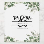 Greenery Mr & Mrs Wedding Wine Label Wijn Etiket (Enkel label)