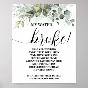Greenery My Water Broke Baby shower Sign Poster