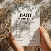 Greenery Naam Race Printable Baby shower Game Kaart