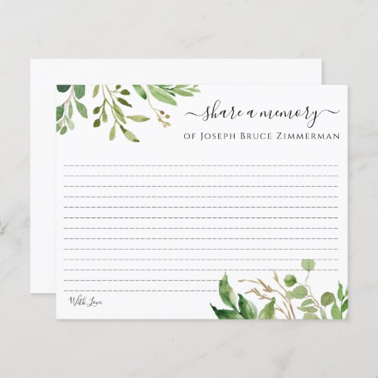 Greenery Name Share a Memory Editable Kaart (Voorkant / Achterkant)