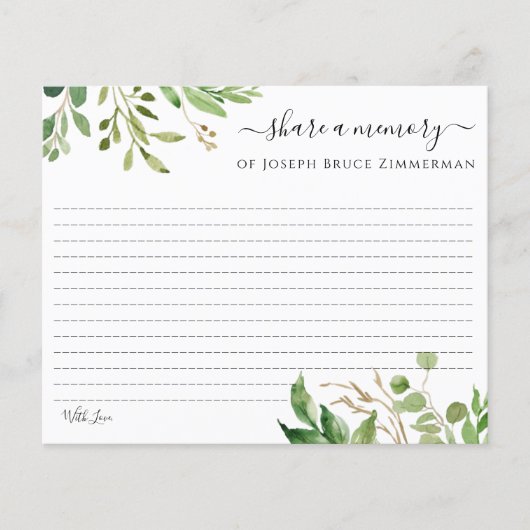 Greenery Name Share a Memory Editable Kaart (Voorkant)