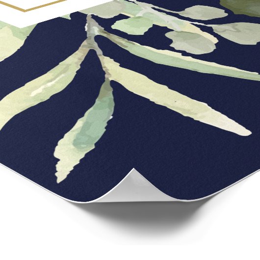 Greenery Navy Blue Wedding Welkom Teken Poster (Hoek)