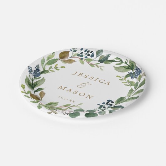 Greenery Navy Gold Paper Borden Papieren Bordje (Gekanteld)