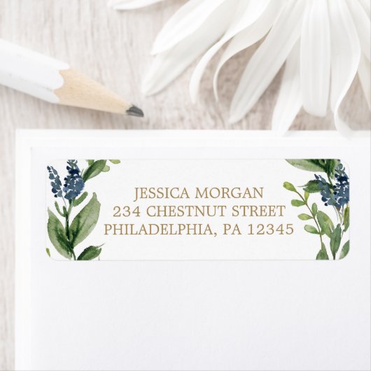 Greenery Navy Gold Return-adreslabels Etiket (Insitu)