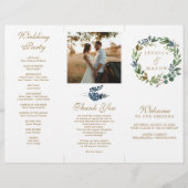Greenery Navy Gold Tri-Fold Wedding Programma's Flyer (Voorkant)