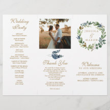 Greenery Navy Gold Tri-Fold Wedding Programma's