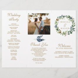 Greenery Navy Gold Tri-Fold Wedding Programma's Flyer