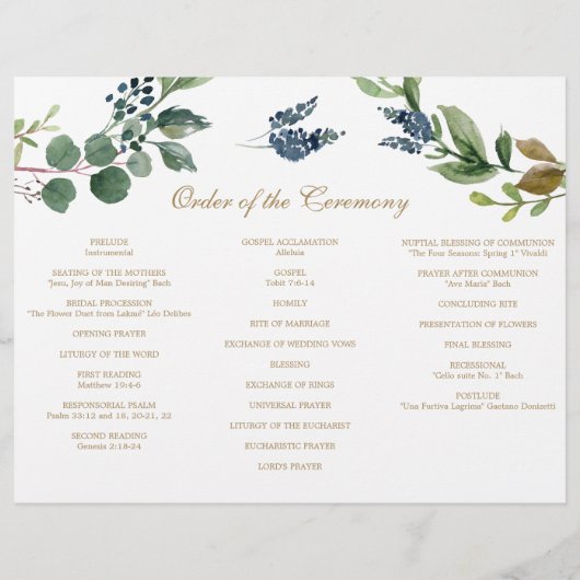 Greenery Navy Gold Tri-Fold Wedding Programma's Flyer (Achterkant)