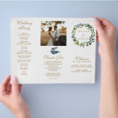 Greenery Navy Gold Tri-Fold Wedding Programma's Flyer (Hand)
