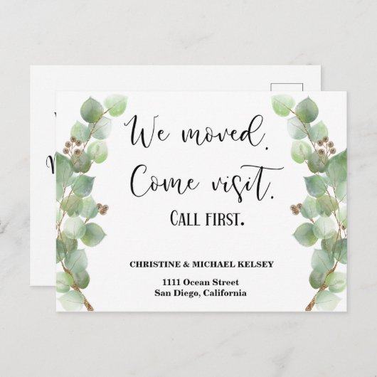 Greenery New Home Address Moving Announance Aankondigingskaart (Voorkant / Achterkant)