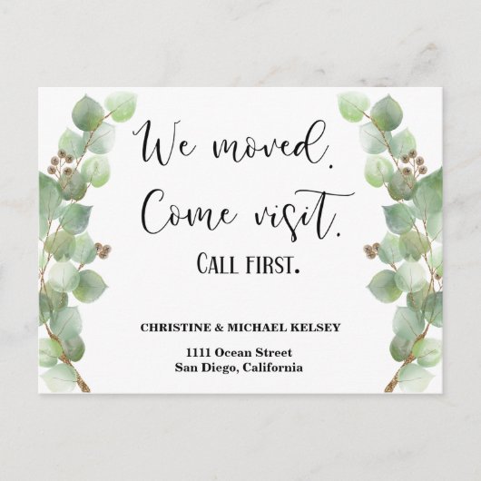 Greenery New Home Address Moving Announance Aankondigingskaart (Voorkant)