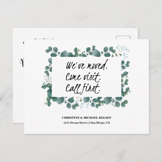 Greenery New Home Adres Aankondiging Briefkaart (Voorkant / Achterkant)