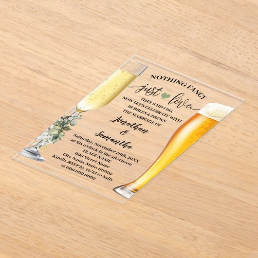 Greenery Niets Fancy Alleen liefde Bubbles & Brew Acryl Uitnodigingen (Laagn)