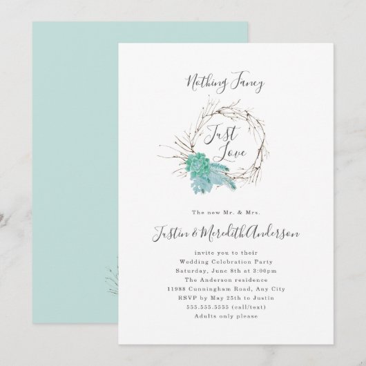 Greenery Niets Fancy Alleen Liefde receptie Kaart (Voorkant / Achterkant)