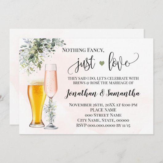 Greenery Niets Fancy Net Love Elopement Invite Save The Date (Voorkant / Achterkant)