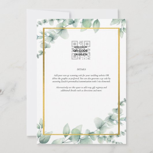 Greenery NIKAH WALIMAH Eucalyptus GOLD QR CODE Kaart (Achterkant)
