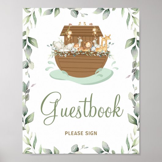 Greenery Noah's Ark Baby shower Baptisme Gastenboe Poster (Voorkant)