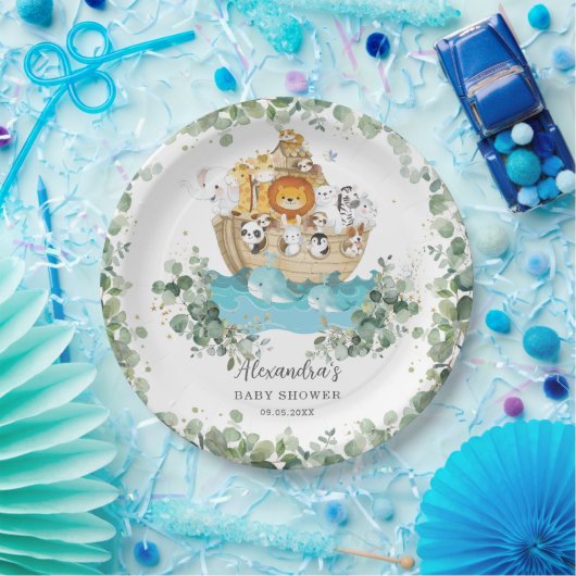 Greenery Noah's Ark Baby shower Verjaardagsdoop Papieren Bordje (Feest)