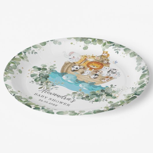Greenery Noah's Ark Baby shower Verjaardagsdoop Papieren Bordje (Gekanteld)