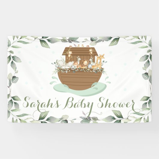 Greenery Noah's Ark Baby shower Welkomstachtergron Spandoek (Horizontaal)