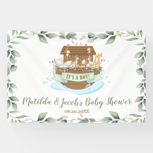 Greenery Noah's Ark Baby shower Welkomstachtergron Spandoek (Horizontaal)