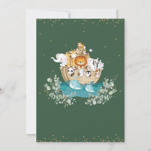 Greenery Noah's Ark Gender Neutral Baby shower Kaart (Achterkant)