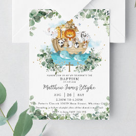 Greenery Noah's Ark Neutral Baptism Christening Kaart