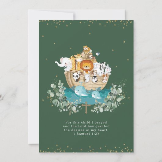 Greenery Noah's Ark Neutral Baptism Christening Kaart (Achterkant)