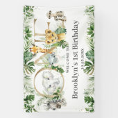 Greenery Oerwoud Animals 1st Birthday ONE Welkom Spandoek (Verticaal)