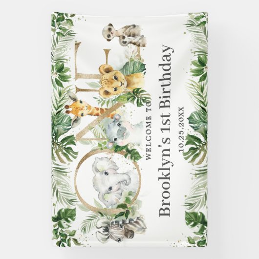 Greenery Oerwoud Animals 1st Birthday ONE Welkom Spandoek (Verticaal)