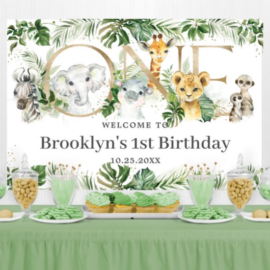 Greenery Oerwoud Animals 1st Birthday ONE Welkom Spandoek