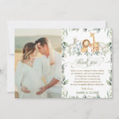 Greenery Oerwoud Animals Baby shower Birthday Foto Bedankkaart (Voorkant)