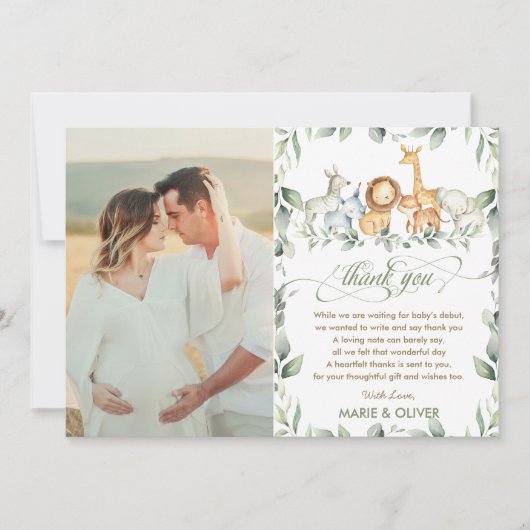 Greenery Oerwoud Animals Baby shower Birthday Foto Bedankkaart (Voorkant)