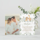 Greenery Oerwoud Animals Baby shower Birthday Foto Bedankkaart (Staand voorkant)