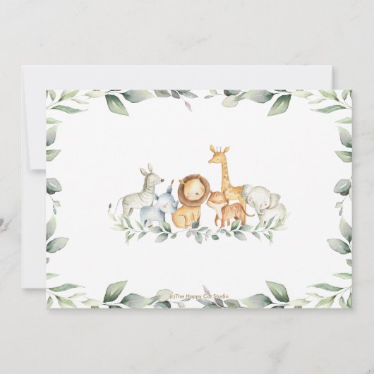 Greenery Oerwoud Animals Baby shower Birthday Foto Bedankkaart (Achterkant)