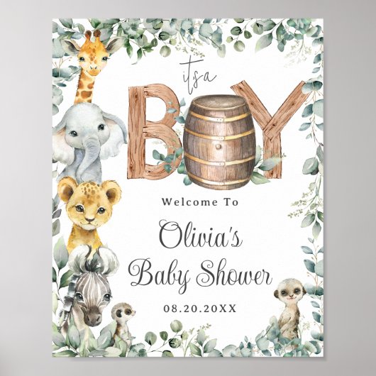 Greenery Oerwoud Animals Baby shower Welkom Poster (Voorkant)