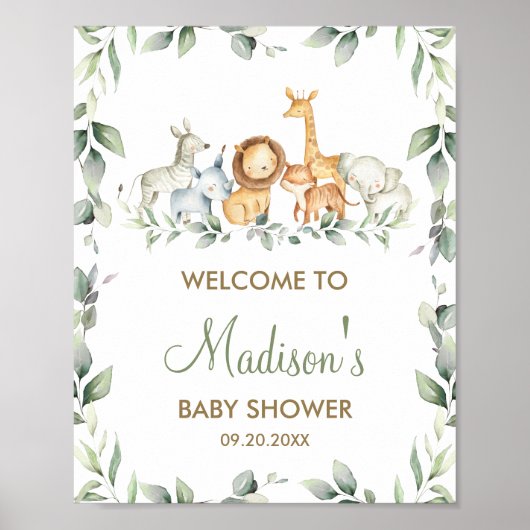 Greenery Oerwoud Animals Baby shower Welkomstteken Poster (Voorkant)