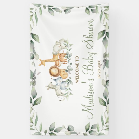 Greenery Oerwoud Animals Birthday Welkomstachtergr Spandoek (Verticaal)