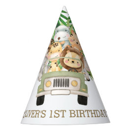 Greenery Oerwoud Animals Safari Car Birthday Cone Feesthoedjes