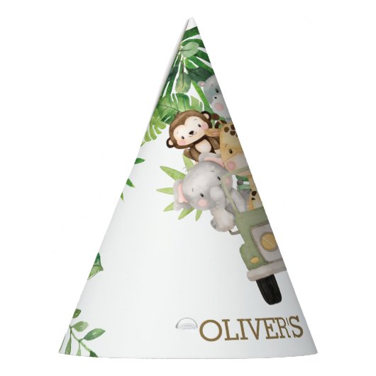 Greenery Oerwoud Animals Safari Car Birthday Cone Feesthoedjes (Links)