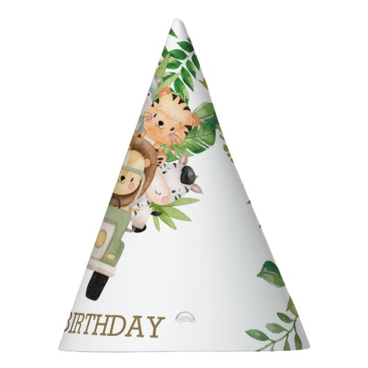 Greenery Oerwoud Animals Safari Car Birthday Cone Feesthoedjes (Rechts)
